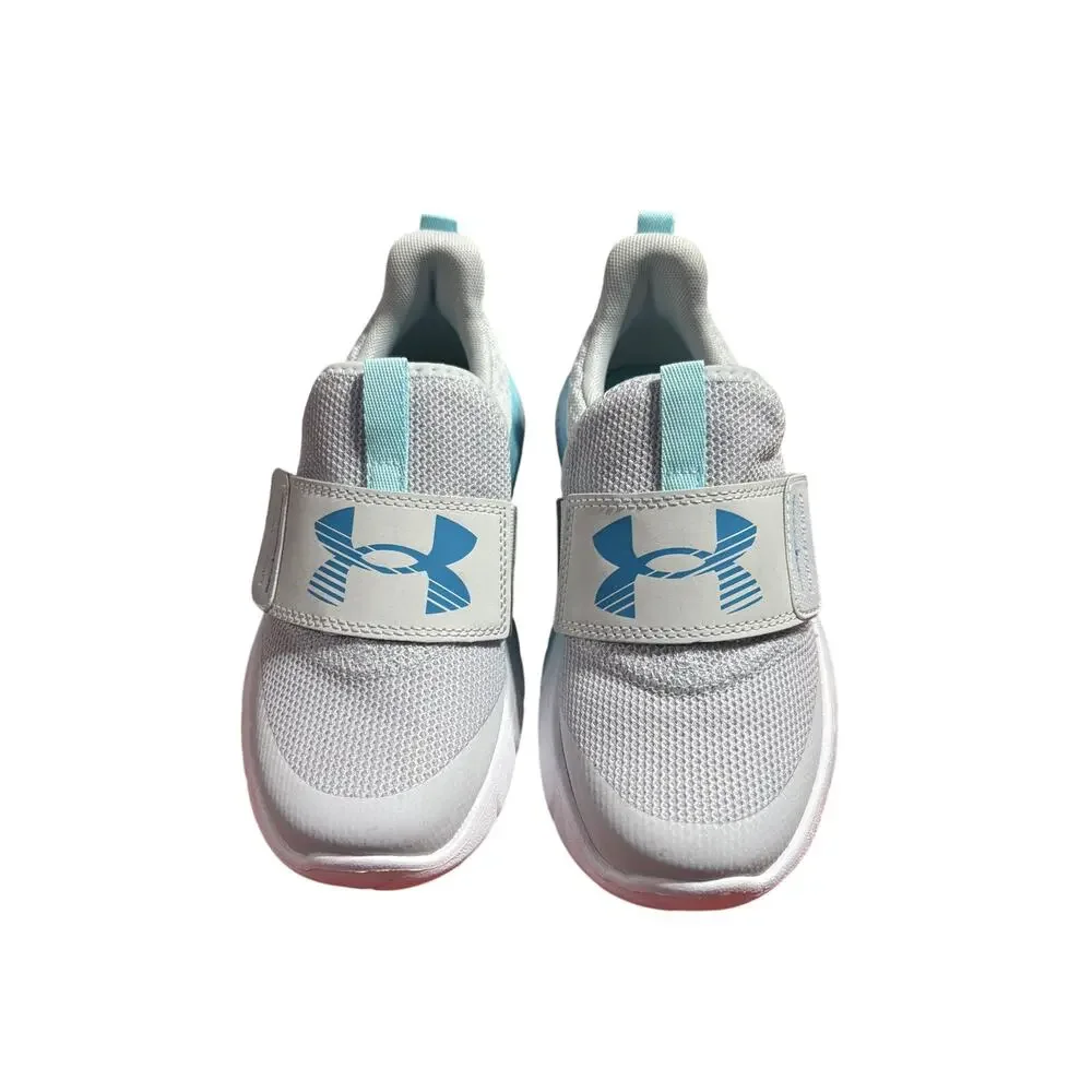 Under Armour 1Y Gray Blue Flash No Tie Kids Girls 3026723-014 Sneakers Athletic
